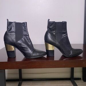Rachel Zoe Black and Gold Textured Ankle Boots